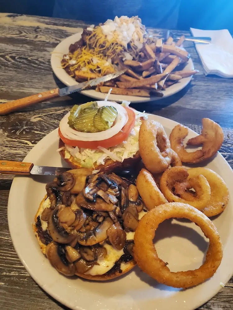 Mushroom Swiss Burger & Chili Cheese Burger